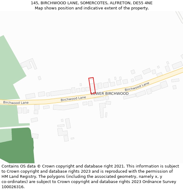 145, BIRCHWOOD LANE, SOMERCOTES, ALFRETON, DE55 4NE: Location map and indicative extent of plot