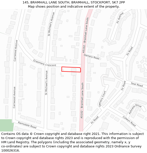 145, BRAMHALL LANE SOUTH, BRAMHALL, STOCKPORT, SK7 2PP: Location map and indicative extent of plot