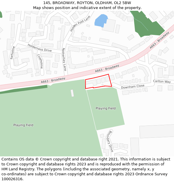 145, BROADWAY, ROYTON, OLDHAM, OL2 5BW: Location map and indicative extent of plot