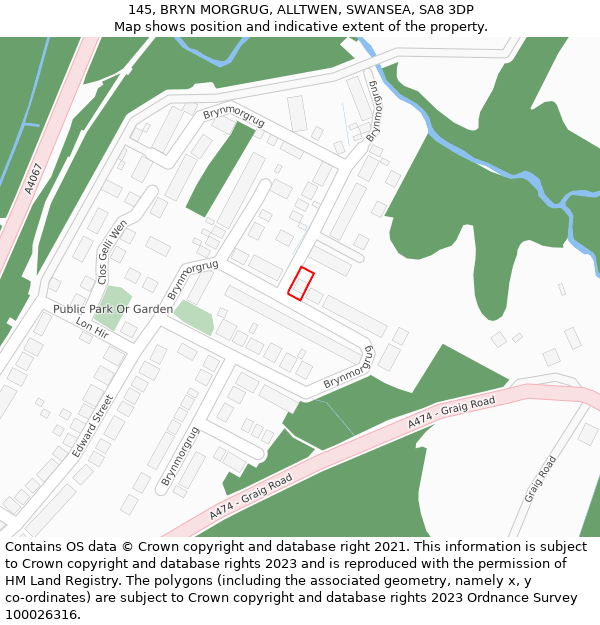 145, BRYN MORGRUG, ALLTWEN, SWANSEA, SA8 3DP: Location map and indicative extent of plot