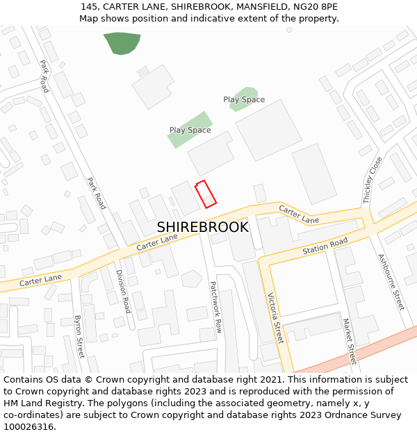145, CARTER LANE, SHIREBROOK, MANSFIELD, NG20 8PE: Location map and indicative extent of plot