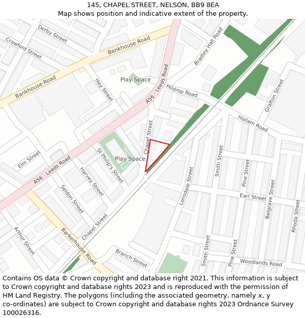 145, CHAPEL STREET, NELSON, BB9 8EA: Location map and indicative extent of plot