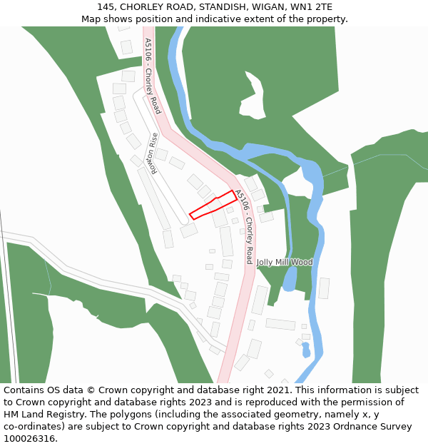 145, CHORLEY ROAD, STANDISH, WIGAN, WN1 2TE: Location map and indicative extent of plot