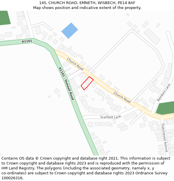 145, CHURCH ROAD, EMNETH, WISBECH, PE14 8AF: Location map and indicative extent of plot