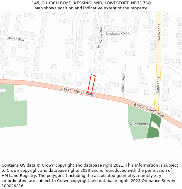145, CHURCH ROAD, KESSINGLAND, LOWESTOFT, NR33 7SQ: Location map and indicative extent of plot