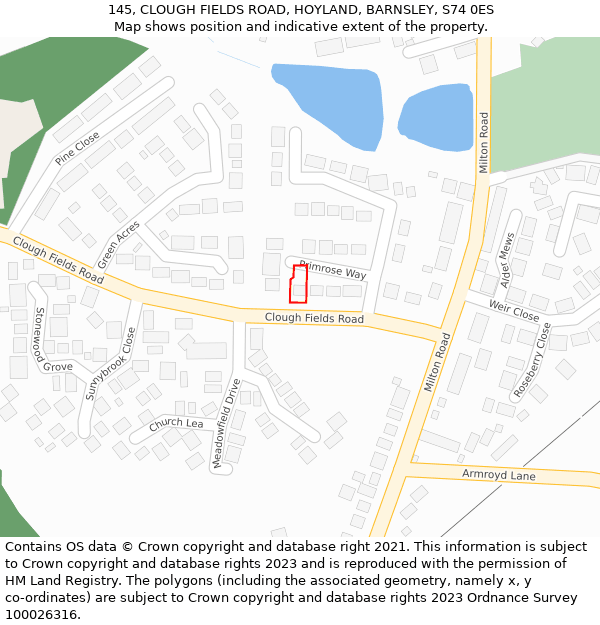 145, CLOUGH FIELDS ROAD, HOYLAND, BARNSLEY, S74 0ES: Location map and indicative extent of plot