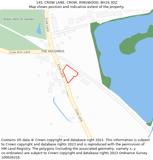145, CROW LANE, CROW, RINGWOOD, BH24 3DZ: Location map and indicative extent of plot