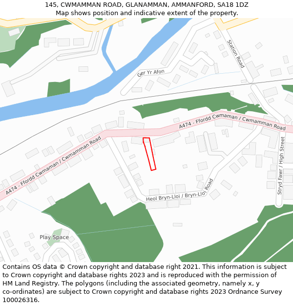 145, CWMAMMAN ROAD, GLANAMMAN, AMMANFORD, SA18 1DZ: Location map and indicative extent of plot