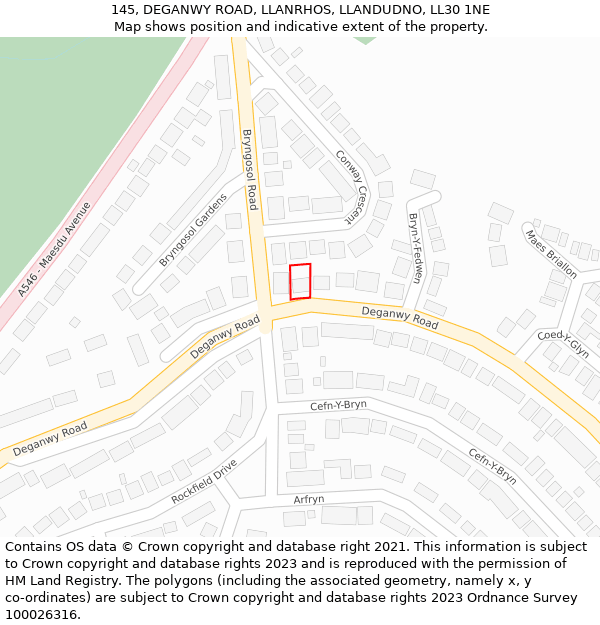 145, DEGANWY ROAD, LLANRHOS, LLANDUDNO, LL30 1NE: Location map and indicative extent of plot