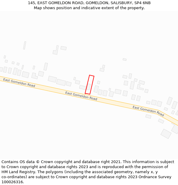 145, EAST GOMELDON ROAD, GOMELDON, SALISBURY, SP4 6NB: Location map and indicative extent of plot