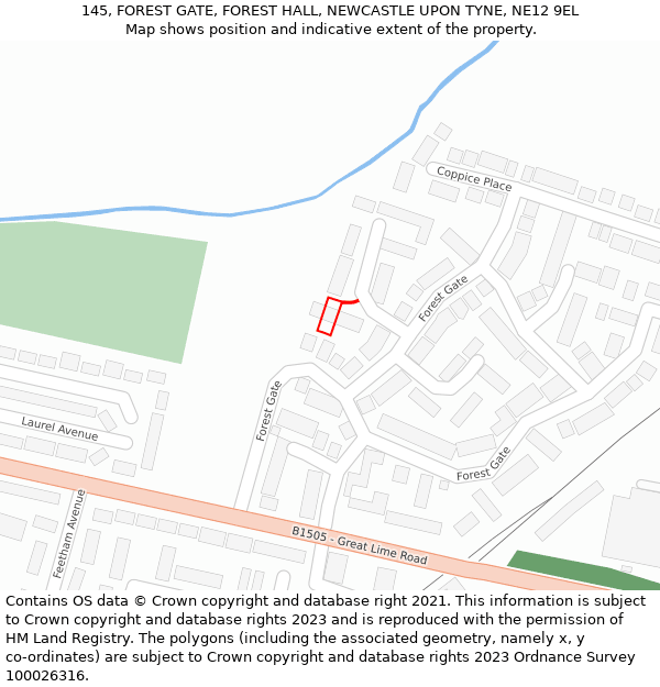 145, FOREST GATE, FOREST HALL, NEWCASTLE UPON TYNE, NE12 9EL: Location map and indicative extent of plot
