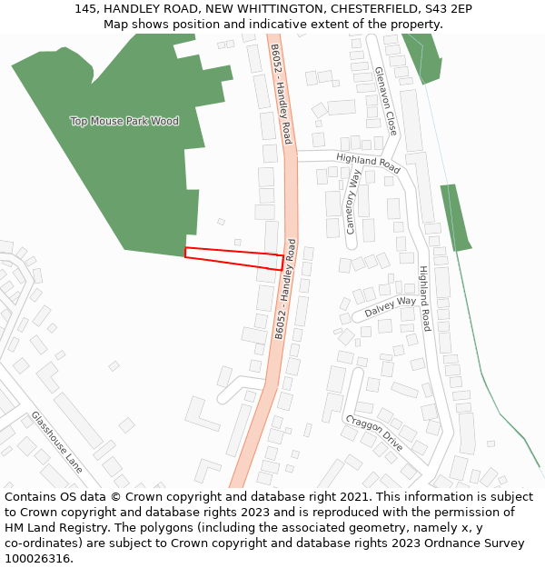 145, HANDLEY ROAD, NEW WHITTINGTON, CHESTERFIELD, S43 2EP: Location map and indicative extent of plot