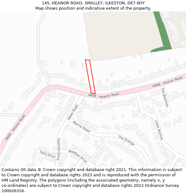 145, HEANOR ROAD, SMALLEY, ILKESTON, DE7 6DY: Location map and indicative extent of plot