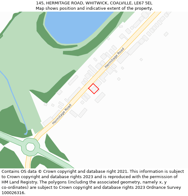 145, HERMITAGE ROAD, WHITWICK, COALVILLE, LE67 5EL: Location map and indicative extent of plot