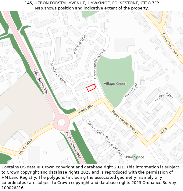 145, HERON FORSTAL AVENUE, HAWKINGE, FOLKESTONE, CT18 7FP: Location map and indicative extent of plot