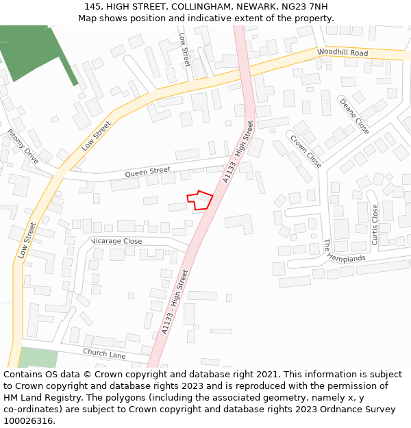 145, HIGH STREET, COLLINGHAM, NEWARK, NG23 7NH: Location map and indicative extent of plot