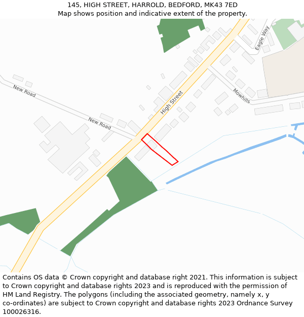 145, HIGH STREET, HARROLD, BEDFORD, MK43 7ED: Location map and indicative extent of plot