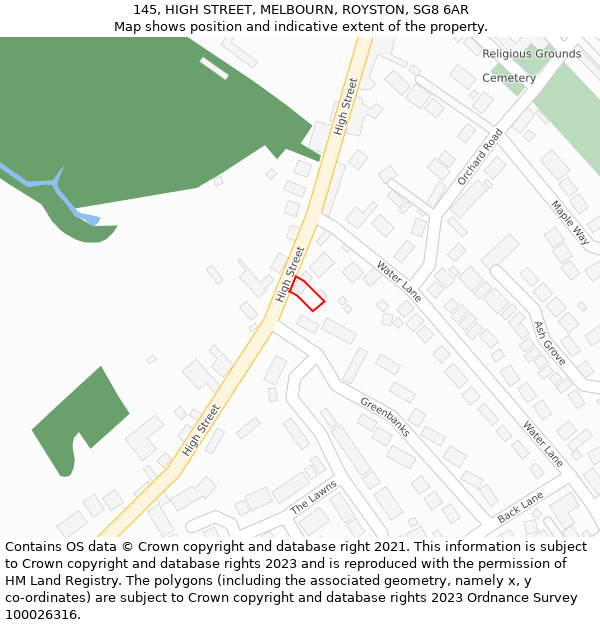145, HIGH STREET, MELBOURN, ROYSTON, SG8 6AR: Location map and indicative extent of plot