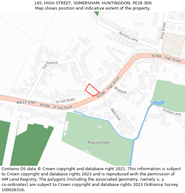 145, HIGH STREET, SOMERSHAM, HUNTINGDON, PE28 3EN: Location map and indicative extent of plot