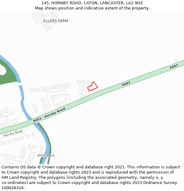 145, HORNBY ROAD, CATON, LANCASTER, LA2 9HZ: Location map and indicative extent of plot