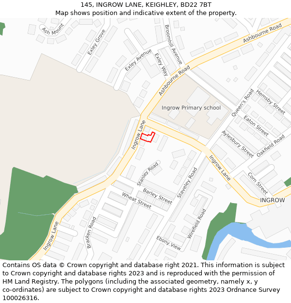 145, INGROW LANE, KEIGHLEY, BD22 7BT: Location map and indicative extent of plot