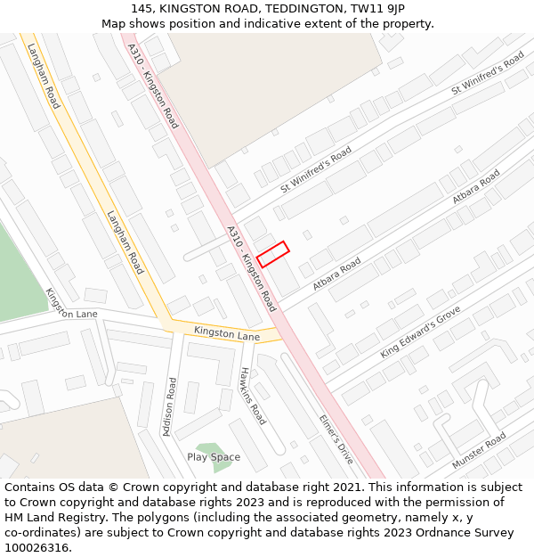 145, KINGSTON ROAD, TEDDINGTON, TW11 9JP: Location map and indicative extent of plot