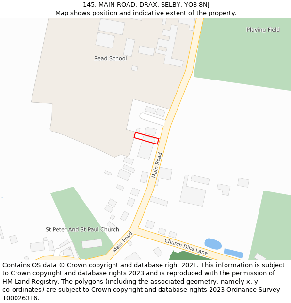 145, MAIN ROAD, DRAX, SELBY, YO8 8NJ: Location map and indicative extent of plot