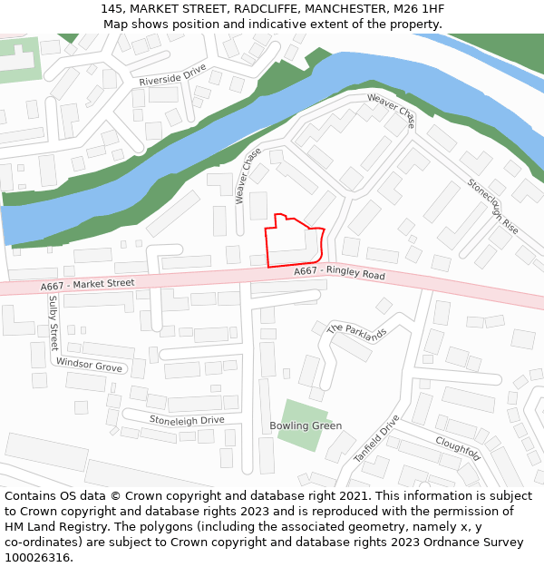 145, MARKET STREET, RADCLIFFE, MANCHESTER, M26 1HF: Location map and indicative extent of plot