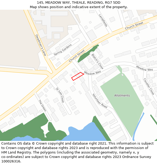 145, MEADOW WAY, THEALE, READING, RG7 5DD: Location map and indicative extent of plot