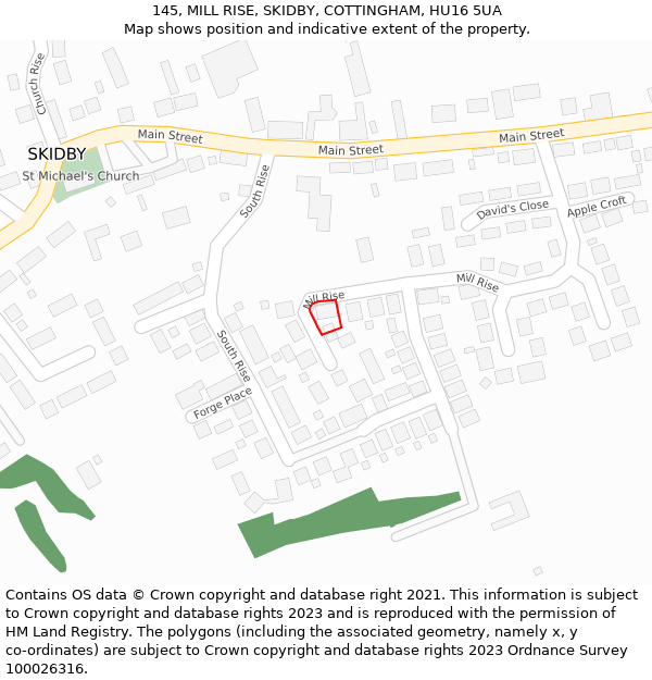 145, MILL RISE, SKIDBY, COTTINGHAM, HU16 5UA: Location map and indicative extent of plot