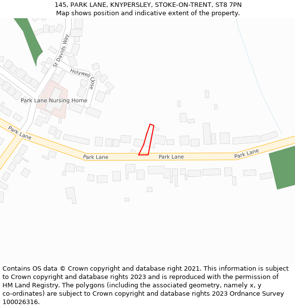 145, PARK LANE, KNYPERSLEY, STOKE-ON-TRENT, ST8 7PN: Location map and indicative extent of plot