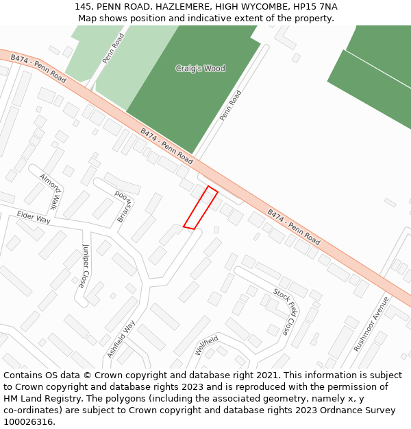 145, PENN ROAD, HAZLEMERE, HIGH WYCOMBE, HP15 7NA: Location map and indicative extent of plot