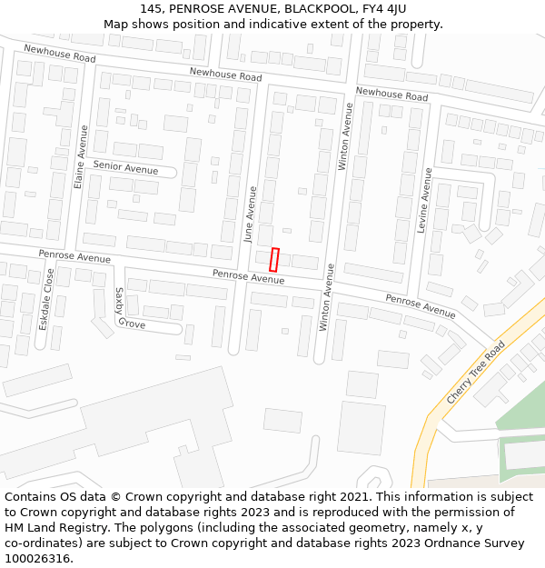 145, PENROSE AVENUE, BLACKPOOL, FY4 4JU: Location map and indicative extent of plot