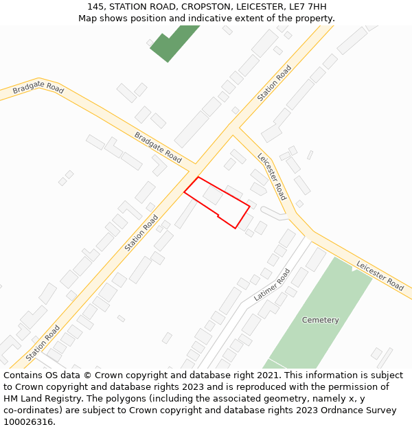 145, STATION ROAD, CROPSTON, LEICESTER, LE7 7HH: Location map and indicative extent of plot