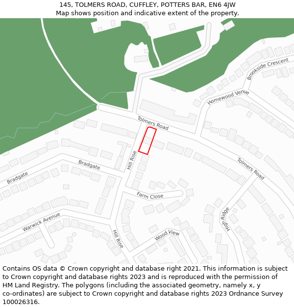 145, TOLMERS ROAD, CUFFLEY, POTTERS BAR, EN6 4JW: Location map and indicative extent of plot