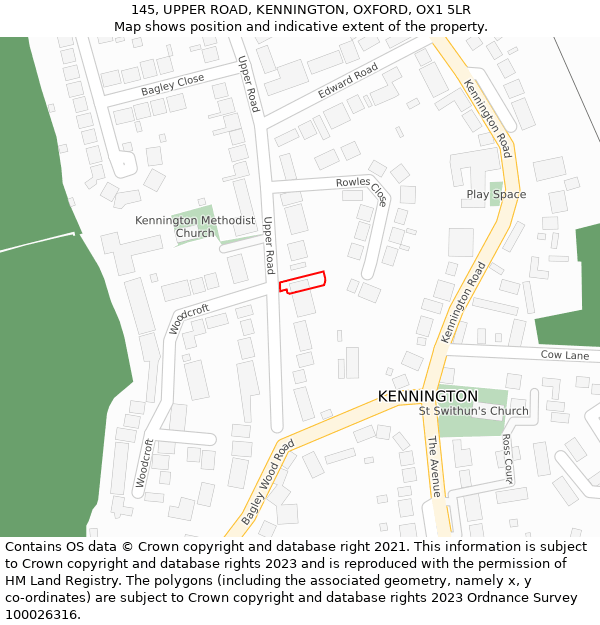 145, UPPER ROAD, KENNINGTON, OXFORD, OX1 5LR: Location map and indicative extent of plot