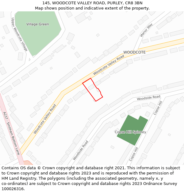 145, WOODCOTE VALLEY ROAD, PURLEY, CR8 3BN: Location map and indicative extent of plot