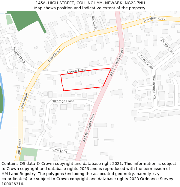 145A, HIGH STREET, COLLINGHAM, NEWARK, NG23 7NH: Location map and indicative extent of plot