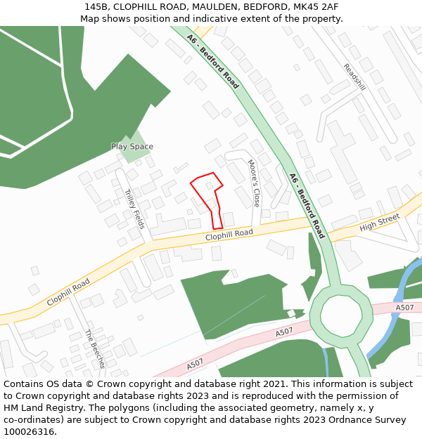 145B, CLOPHILL ROAD, MAULDEN, BEDFORD, MK45 2AF: Location map and indicative extent of plot