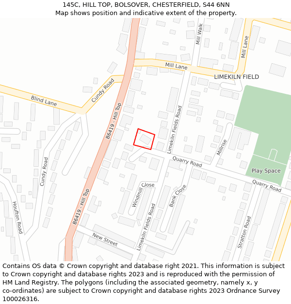 145C, HILL TOP, BOLSOVER, CHESTERFIELD, S44 6NN: Location map and indicative extent of plot