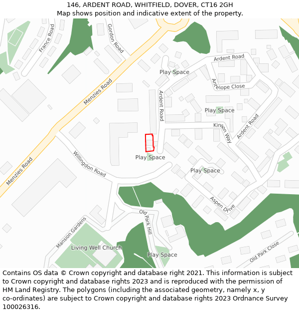 146, ARDENT ROAD, WHITFIELD, DOVER, CT16 2GH: Location map and indicative extent of plot