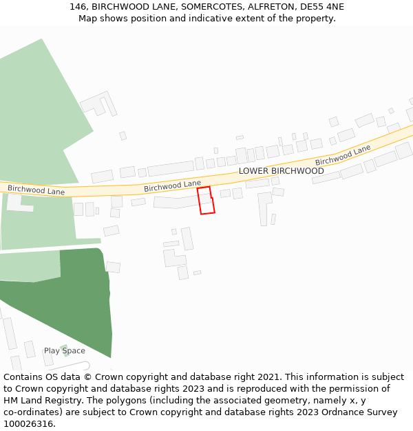 146, BIRCHWOOD LANE, SOMERCOTES, ALFRETON, DE55 4NE: Location map and indicative extent of plot