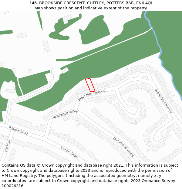 146, BROOKSIDE CRESCENT, CUFFLEY, POTTERS BAR, EN6 4QL: Location map and indicative extent of plot