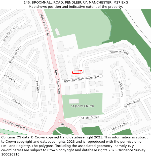 146, BROOMHALL ROAD, PENDLEBURY, MANCHESTER, M27 8XG: Location map and indicative extent of plot