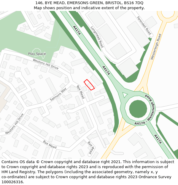 146, BYE MEAD, EMERSONS GREEN, BRISTOL, BS16 7DQ: Location map and indicative extent of plot