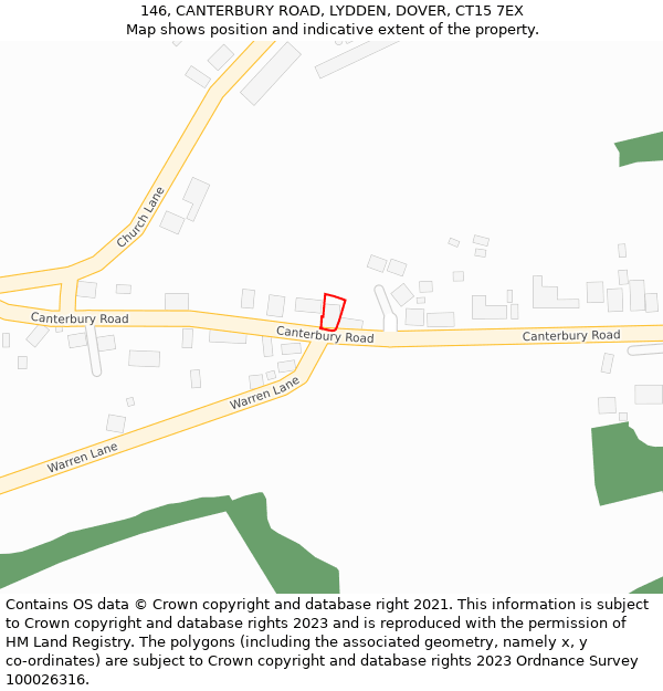 146, CANTERBURY ROAD, LYDDEN, DOVER, CT15 7EX: Location map and indicative extent of plot