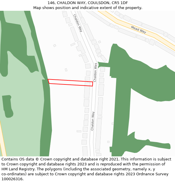 146, CHALDON WAY, COULSDON, CR5 1DF: Location map and indicative extent of plot