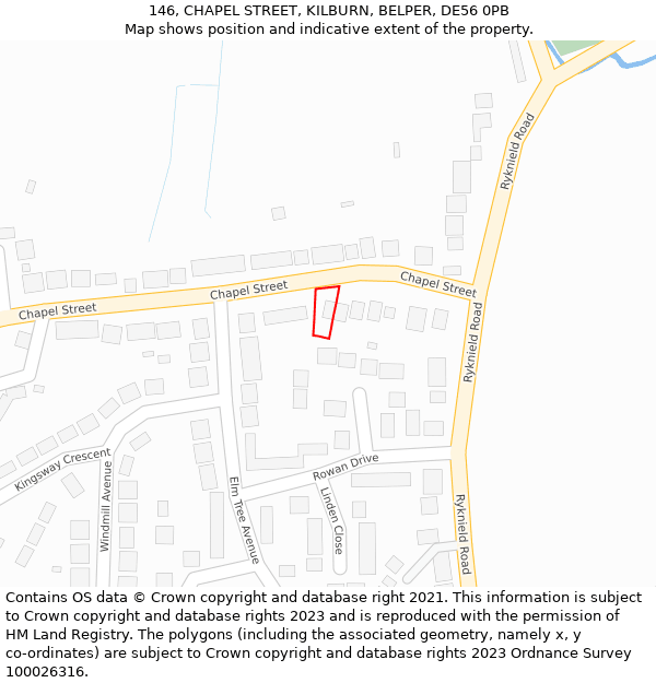146, CHAPEL STREET, KILBURN, BELPER, DE56 0PB: Location map and indicative extent of plot