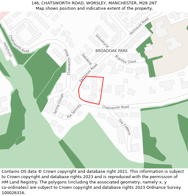 146, CHATSWORTH ROAD, WORSLEY, MANCHESTER, M28 2NT: Location map and indicative extent of plot