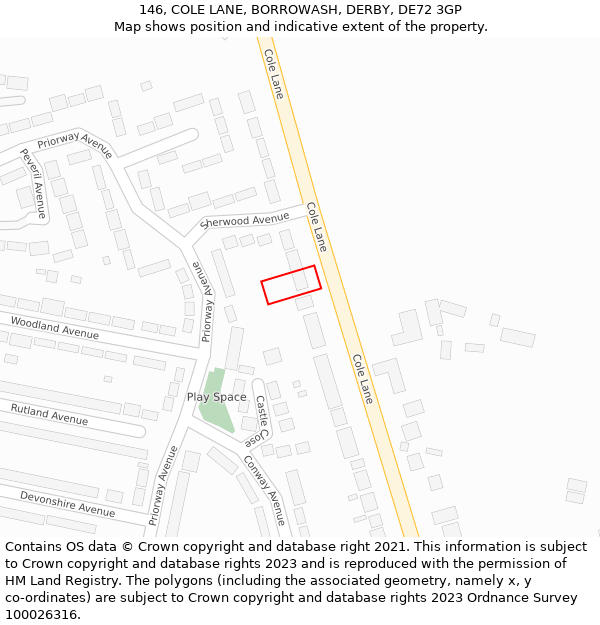 146, COLE LANE, BORROWASH, DERBY, DE72 3GP: Location map and indicative extent of plot